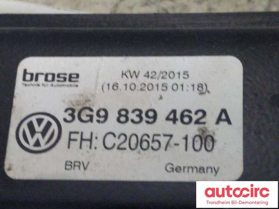 Ruteheis høyre bak til VW Passat 2015-2019 (Fase 1) (B8) (B8) (BROSE|3G9839462A|3G9839462B|C20657-100)