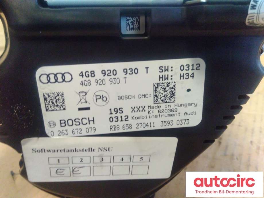 Instrumentpanel til Audi A7 2010-2014 (Type I, Fase 1)  (BOSCH|4G8920931JX|4G8920930T|0263672079)