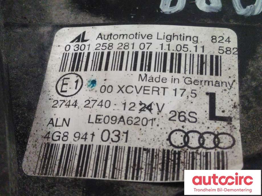 Frontlykt venstre xenon til Audi A7 2010-2014 (Type I, Fase 1)  (AUTOMOTIVE LIGHTING|4G8941031|4G8941753|4G8 941 753| 4G8 941 031| 0301258281)