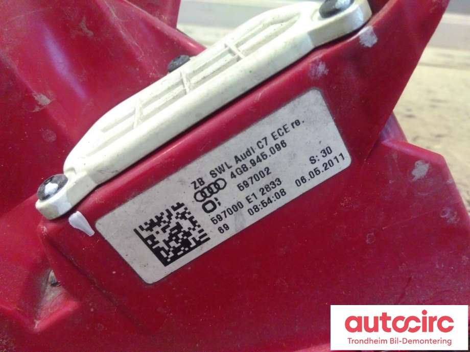 Baklykt høyre ytre til Audi A7 2010-2014 (Type I, Fase 1)  (..|4G8945096|4G8 945 096|)