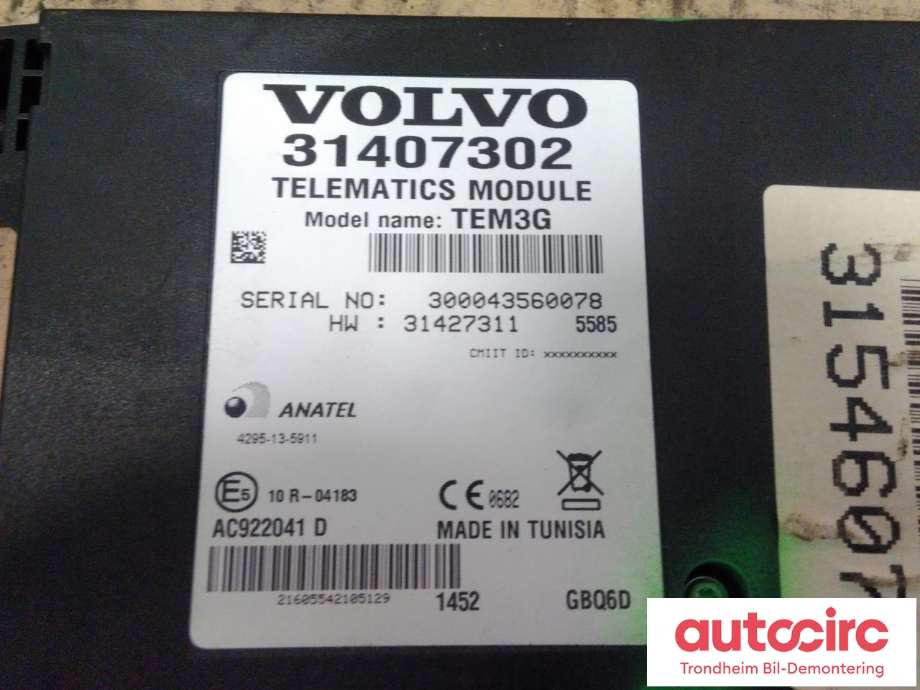 Styreenhet diverse til Volvo V40 2012-2019  (TELEMATICS MODULE TEM3G|31407302|36011470|)