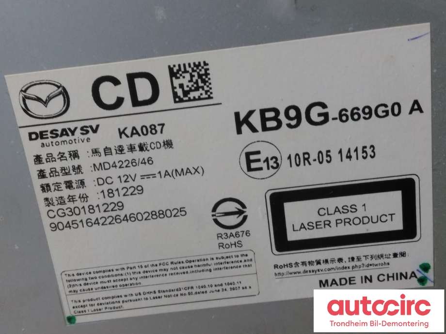 Bilstereo til Mazda CX-5 2017-->> (Type II)  (DESAY SV AUTOMOTIVE|KB9G-669G0-A|KB9G669G0A|)