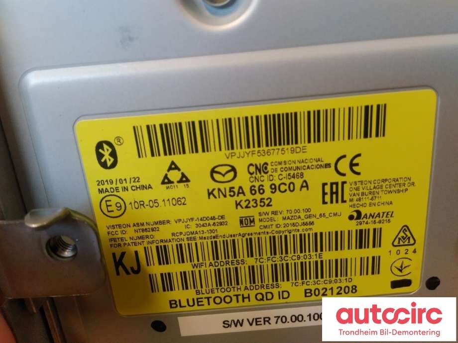 Bilstereo navigasjon skjerm til Mazda CX-5 2017-->> (Type II)  (..|KN5A-66-9C0A|KN5A669C0A|KN5A669C0)