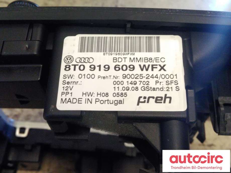 Bilstereo betjeningspanel til Audi A4 2007-2014 (Type IV) (B8) (B8) (PREH|8T0919609WFX|8T0919611|)