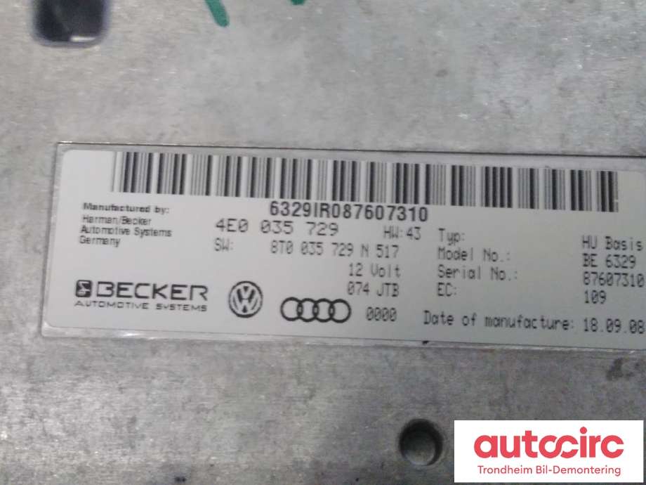 Bilstereo forsterker til Audi A4 2007-2014 (Type IV) (B8) (B8) (BECKER AUTOMOTIVE|4E0035729|8T0035729TX|)