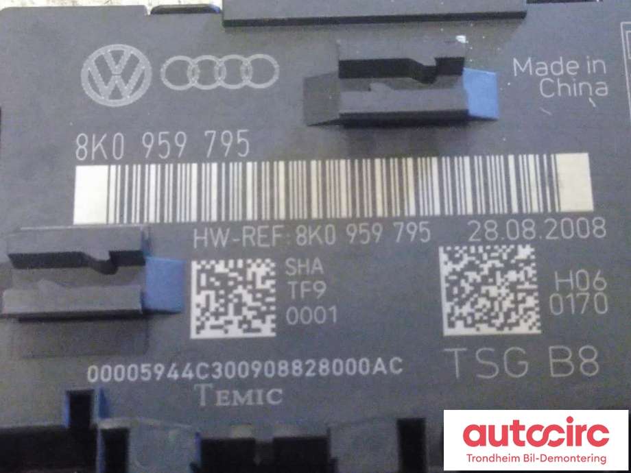 Styreenhet dør venstre bak til Audi A4 2007-2014 (Type IV) (B8) (B8) (TEMIC|8K0959795|)