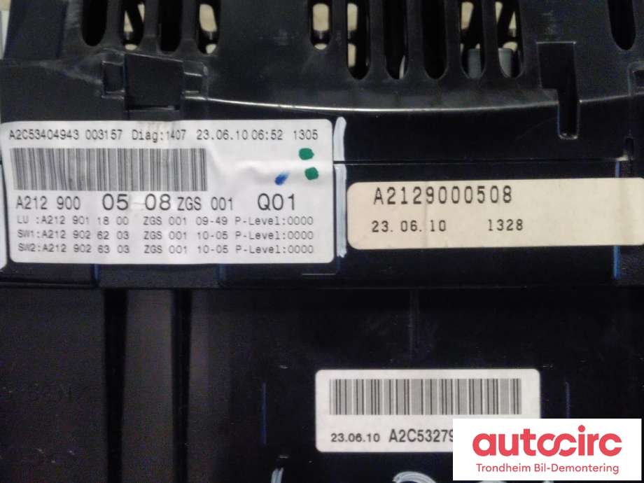 Instrumentpanel til Mercedes E-Klasse 2009-2013 (Fase 1) (W212) (W212) (..|A2129000508|A2C53279093|)