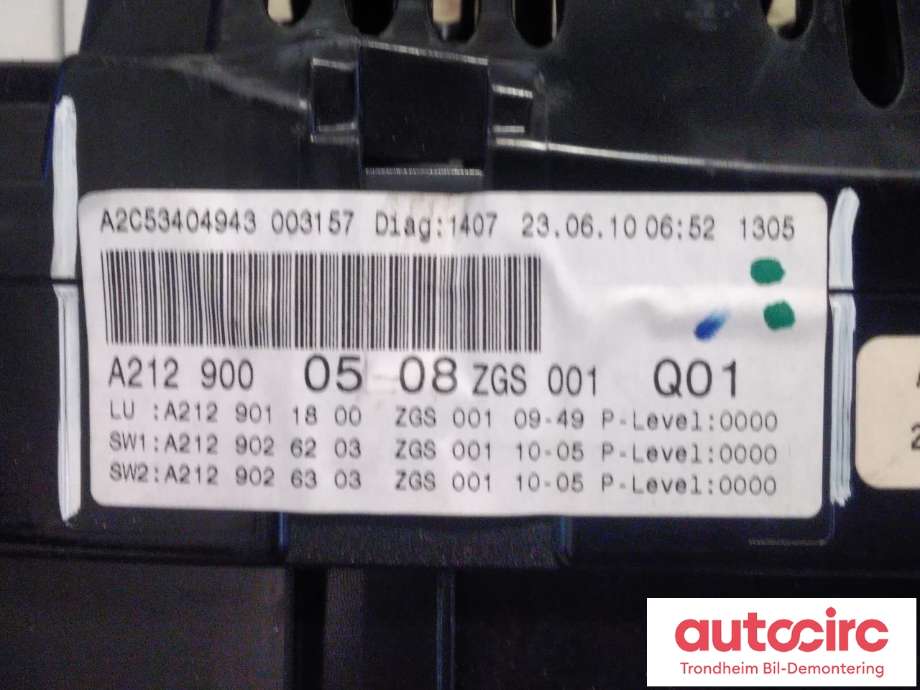 Instrumentpanel til Mercedes E-Klasse 2009-2013 (Fase 1) (W212) (W212) (..|A2129000508|A2C53279093|)