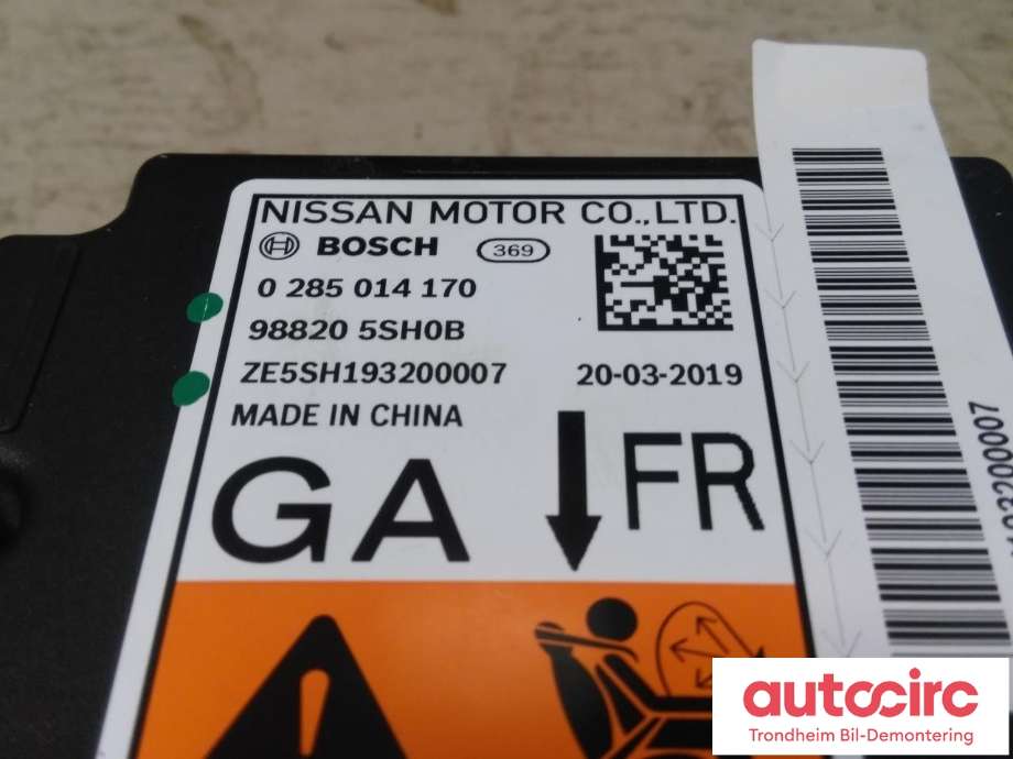 Styreenhet airbag hovedsensor til Nissan Leaf 2018-->> (Type II)  (BOSCH|988205SH0B|285A45SH5A|0285014170)