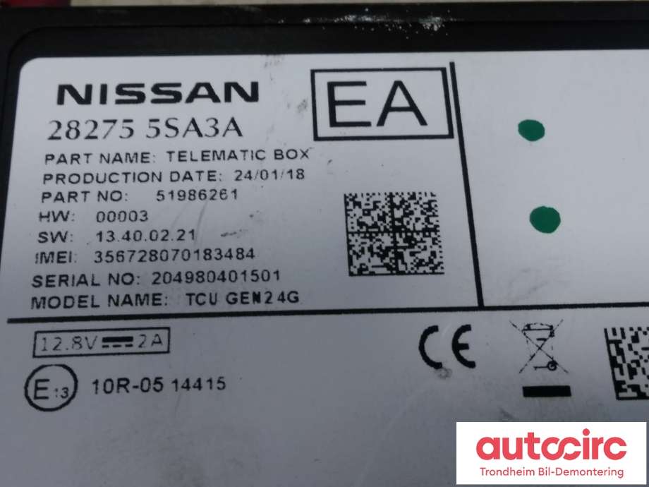 Styreenhet diverse til Nissan Leaf 2018-->> (Type II)  (NISSAN|28275 5SA3A|282755SA3A|51986261)