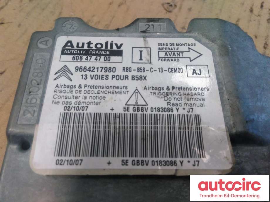 Styreenhet airbag hovedsensor til Citroën C4, Picasso 2006-2013 (Type I)  (AUTOLIV|9664217980|6546A8|6546A9)