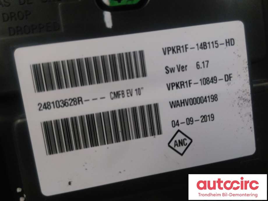 Instrumentpanel til Renault Zoe 2019-->> (Fase 2)  (..|248103628R|248096175R|VPKR1F-14B115-HD)