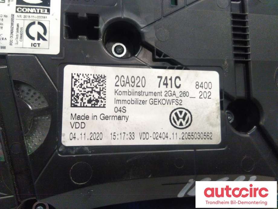 Instrumentpanel til VW T-Roc 2017-->>  (CONTINENTAL|2GA920741C|2GA 920 741 C|A3C0426140000)