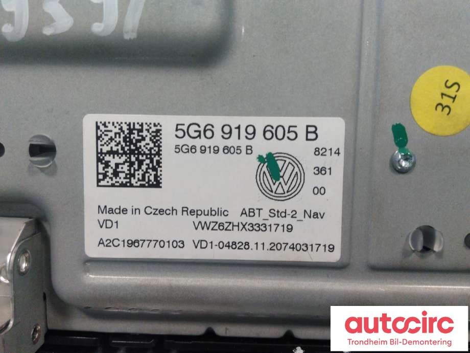Bilstereo navigasjon skjerm til VW T-Roc 2017-->>  (VW-AG|5G6919605B|5NN919605B|)