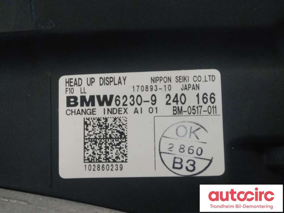 Instrument head-up display (HUD) til BMW 5-Serie 2010-2017 (F10/F11) (F10/F11) (NIPPON SEIKI CO|9240166|62309240166|62309246210)