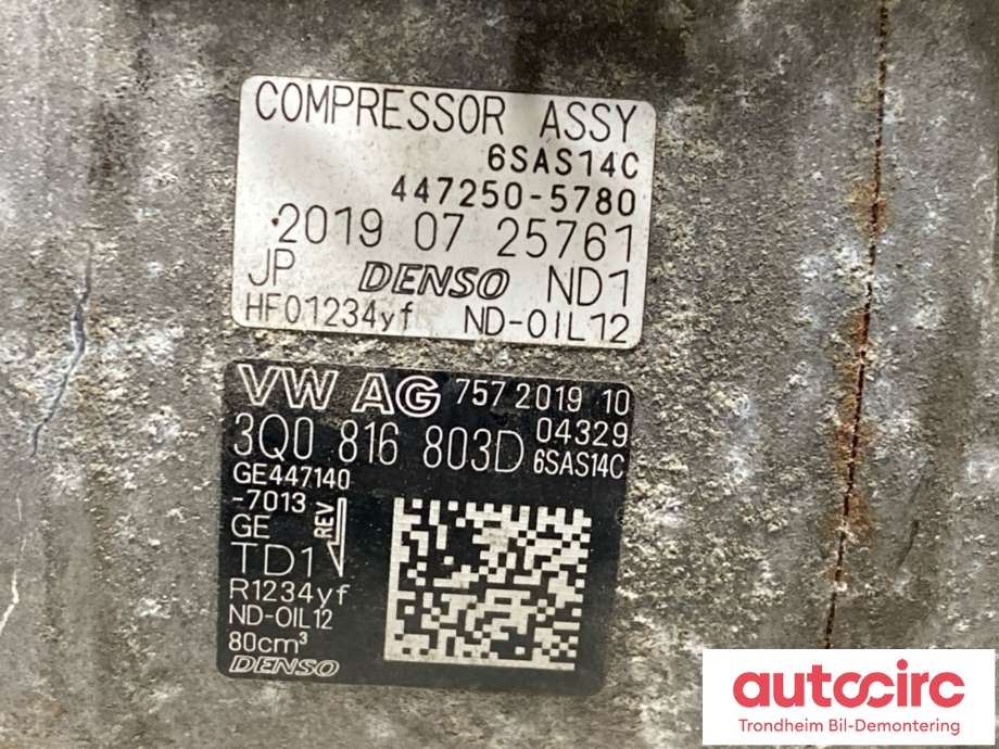 Aircondition kompressor til VW Polo 2017-2021 (Type VI, Fase 1)  (DENSO|3Q0816803D|3Q0816803B|)