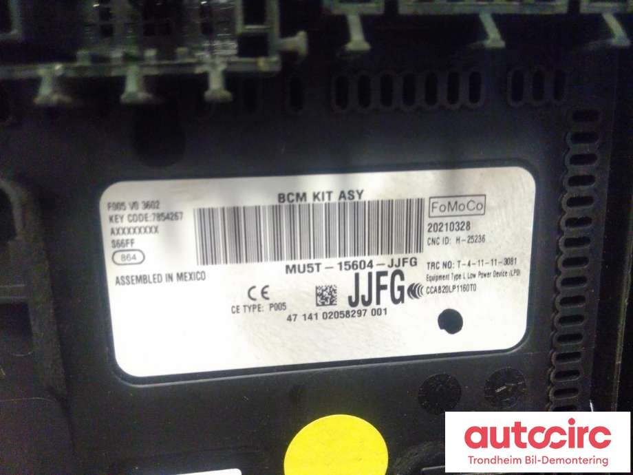 Styreenhet comfort (BCM) til Ford Mustang Mach-e 2020-->>  (FOMOCO|MU5T-15604-JJFG|2623708|MU5T-15604-JJFN)