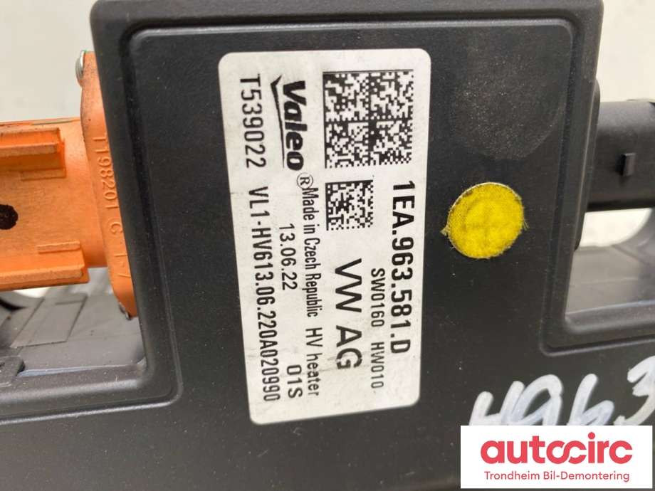 Varmeapparat PTC-heater til VW ID.3 2020-->>  (VALEO|1EA963581D|1EA963581E|1EA 963 581 E| 1EA 963 581 D)