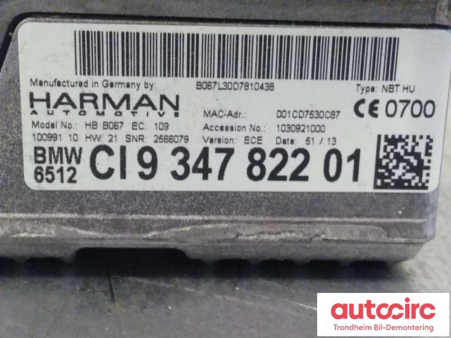 Bilstereo navigasjon til BMW 7-Serie 2009-2015 (F01/F02/F03/F04) (F01/F02/F03/F04) (HARMAN AUTOMOTIVE|9347822|65129347822|65126826790)