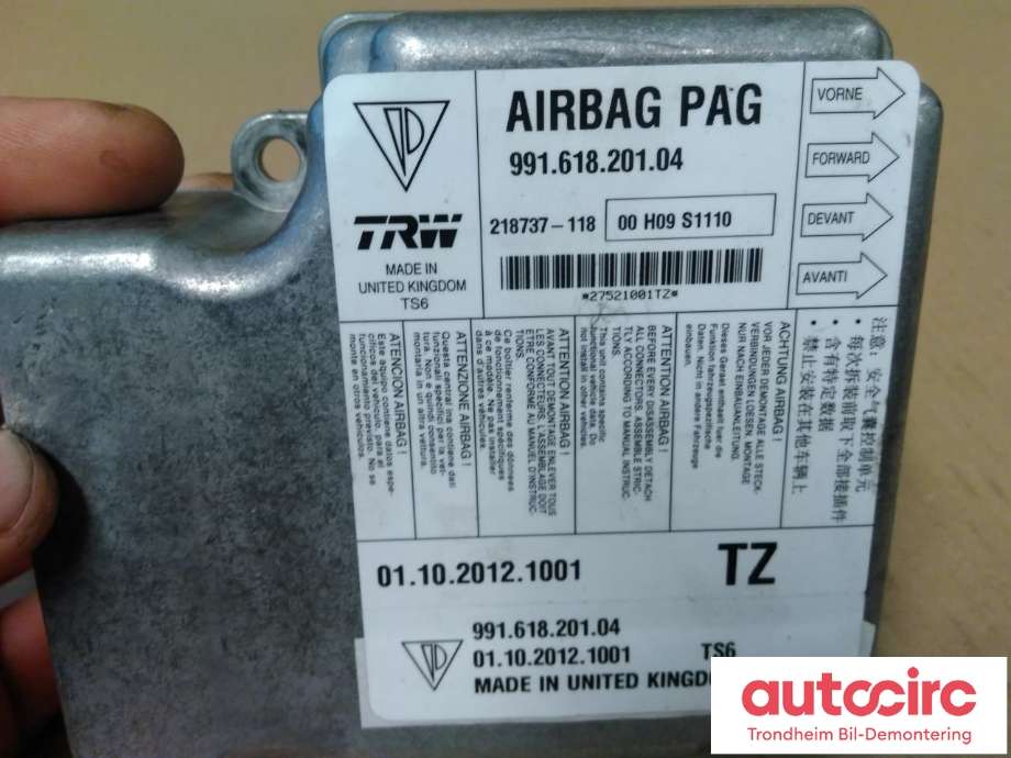Styreenhet airbag hovedsensor til Porsche 911 2012-2019 (991) (991) (TRW|99161820104|99161820103|99161820108| 991 618 201 03| 991 618 201 08| 991 618 201 04| 218737-118)