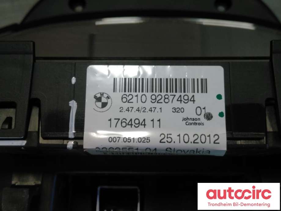 Instrumentpanel til BMW 3-Serie 2012-2018 (F30/F31/F34) (F30/F31/F34) (JOHNSON CONTROLS|9287494|62109287494|62108718270)