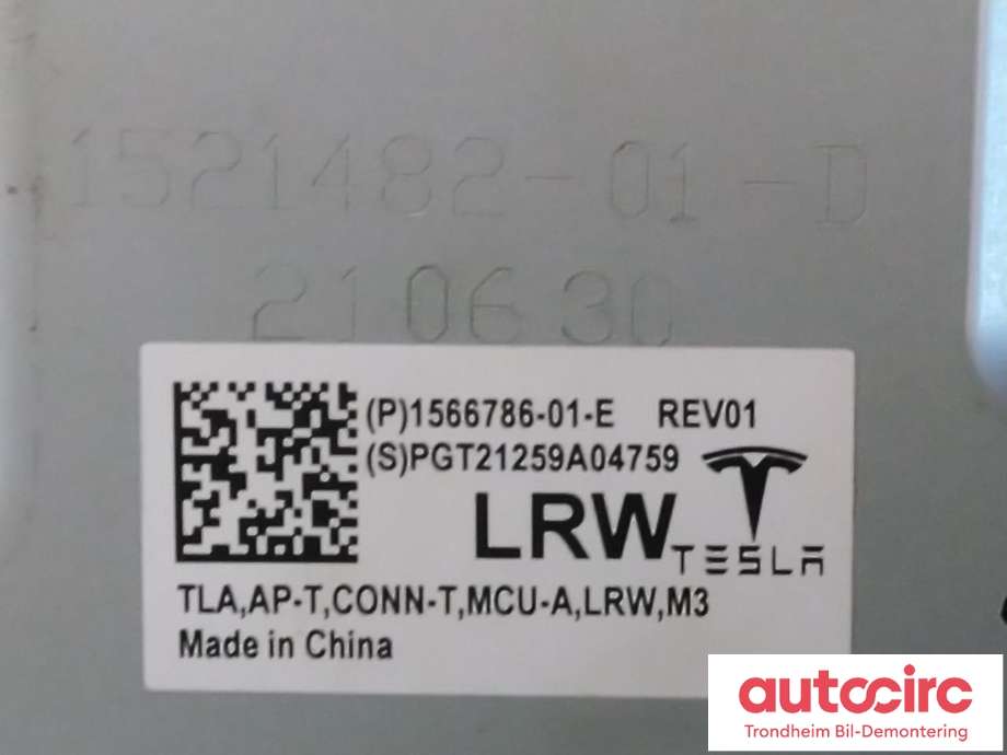 Styreenhet autopilot til Tesla Model 3 2018-2023 (Fase 1) (TESLA|1566786-01-E|1521482-01-D|)