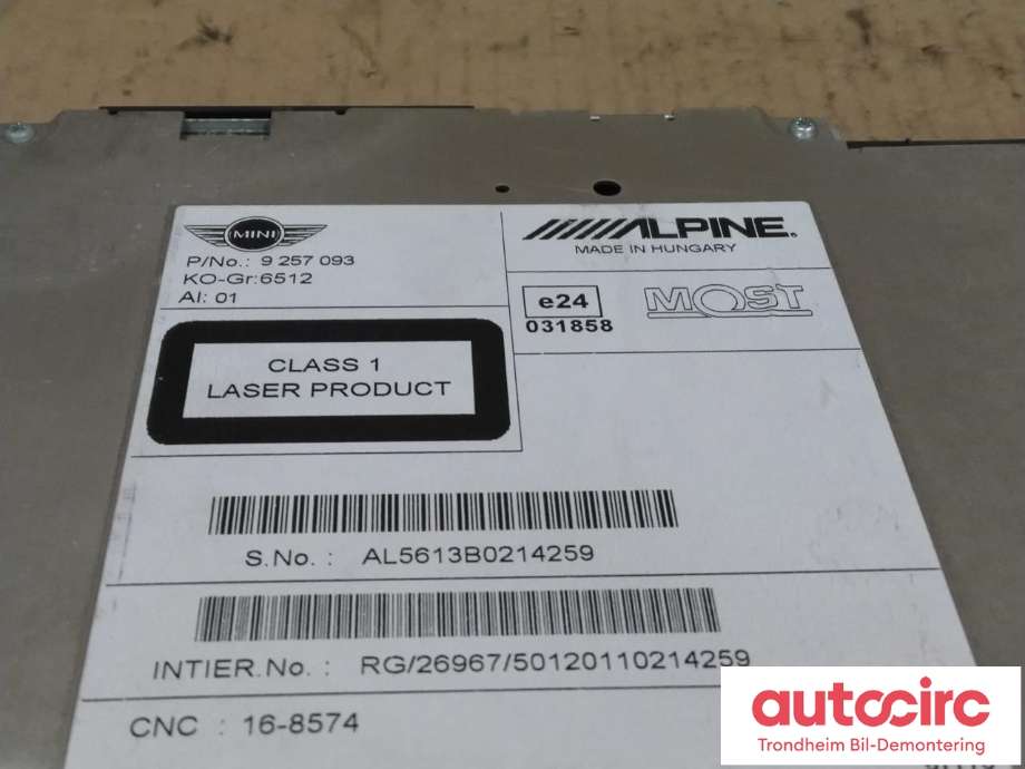Bilstereo navigasjon til Mini One/Cooper 2007-2014 (R55-57) (R55-57) (..|9257093|65123456817|)