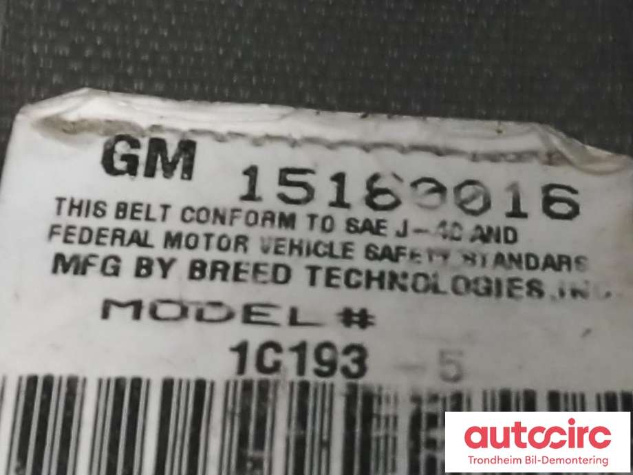 Sikkerhetsbelte bak høyre til Chevrolet Tahoe 2001-2005 (Type II) (BREED TECH. INC.|15160016|15853571|15853568)
