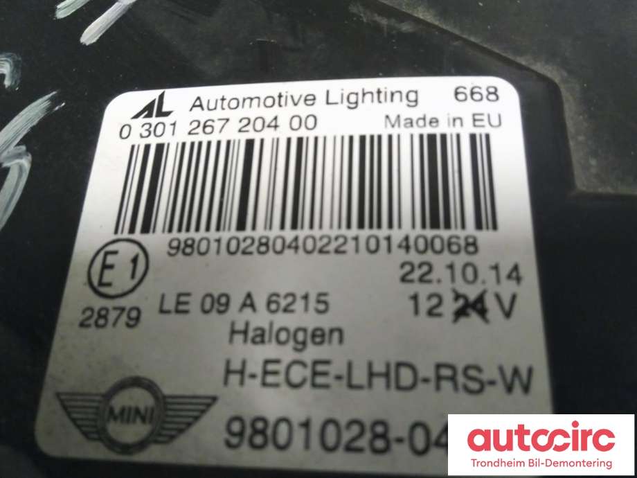Frontlykt høyre halogen til Mini Countryman 2010-2016 (R60) (R60) (AUTOMOTIVE LIGHTING|980102804|63129801028|030126720400)