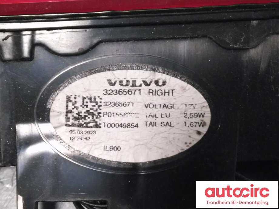 Baklykt høyre øvre til Volvo C40 Recharge 2021-2024  (VOLVO|32365671|)