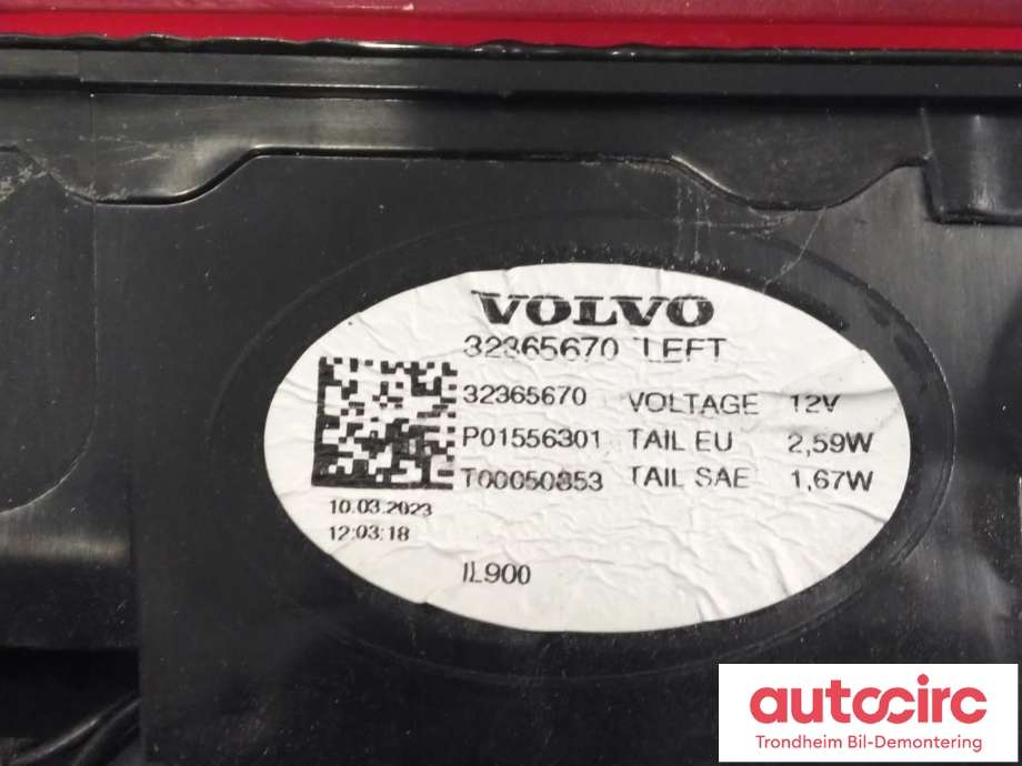 Baklykt venstre øvre til Volvo C40 Recharge 2021-2024 (VOLVO|32365670|)