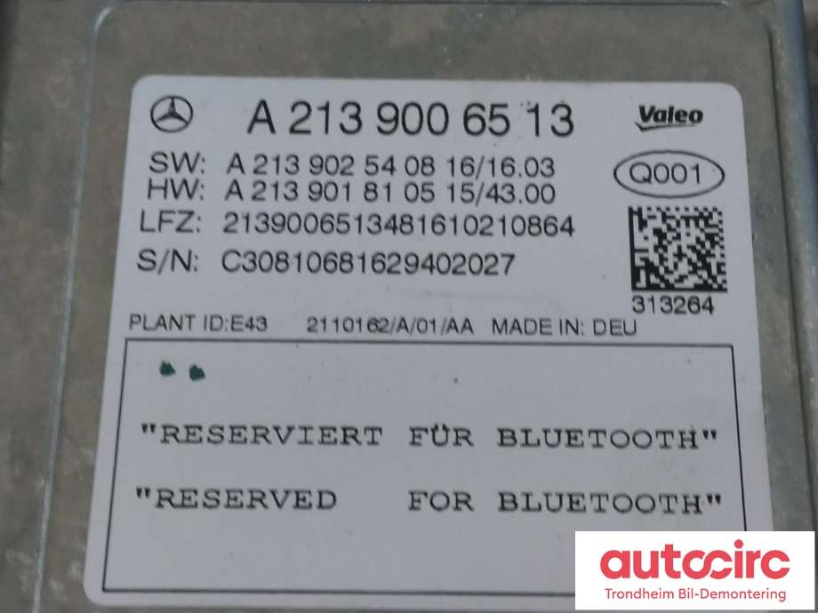 Styreenhet bluetooth til Mercedes E-Klasse 2016-2023 (W213) (W213) (VALEO|A2139006513|A2139003616|)