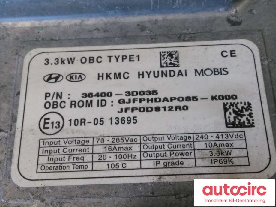 Batterilader (OBC - On Board Charger) til Kia Optima 2017-2020  (MOBIS|36400-3D035|364003D035|)