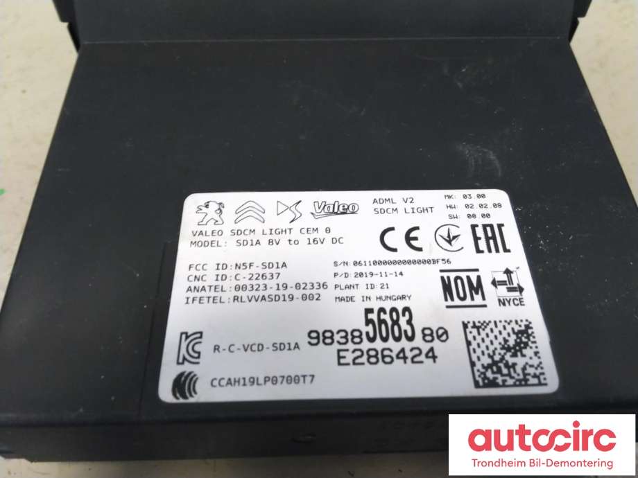 Styreenhet nøkkelfri/keyless til Peugeot e-208 2019-->>  (VALEO|9838568380|1673341880|)