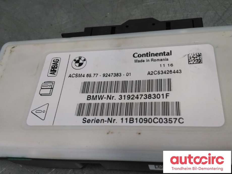 Styreenhet airbag hovedsensor til BMW X3 2010-2017 (F25) (F25) (CONTINENTAL|65779247383|65777911606|A2C53426443)