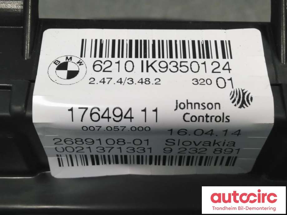 Instrumentpanel til BMW 1-Serie 2011-2015 (Fase 1) (F20/F21) (F20/F21) (..|62109350124|62108794223|)
