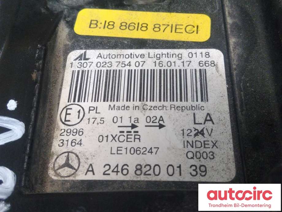 Frontlykt venstre xenon til Mercedes B-Klasse, electric drive 2014-2018 (W242) (W242) (AUTOMOTIVE LIGHTING|A2468200139|A 246 820 01 39|130702375407| 1 307 023 754 07| 1307023754| 1 307 023 754)