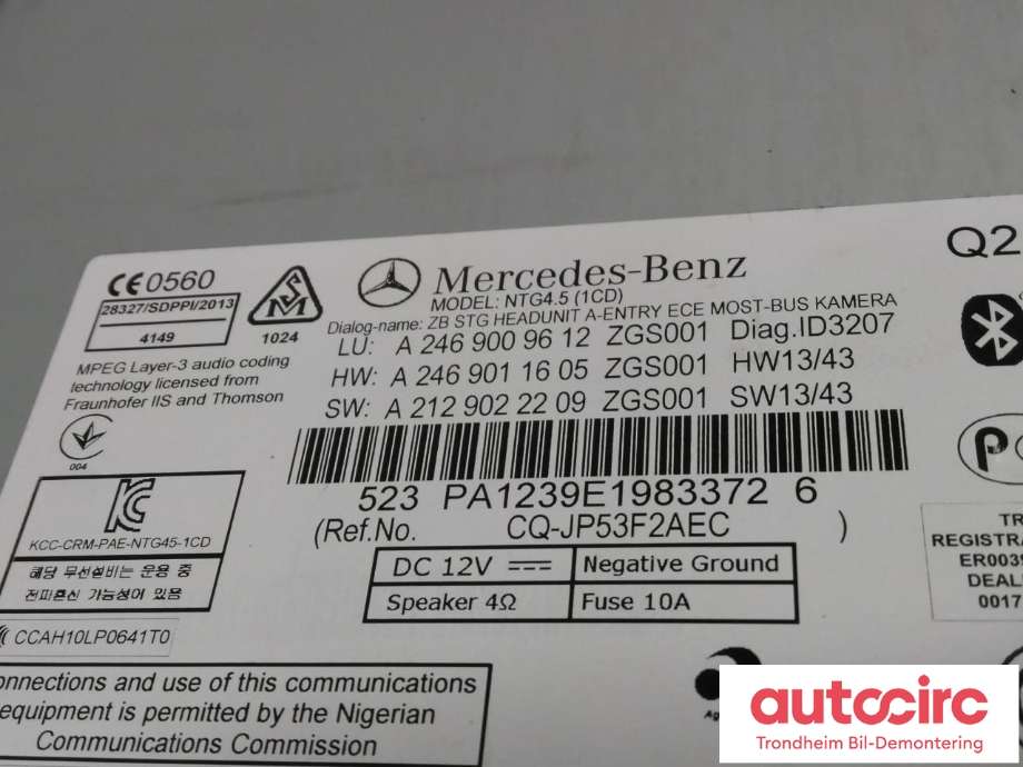 Bilstereo til Mercedes GLA 2014-2020 (X156) (X156) (..|A2469009612|A2469008514|A2469000816)