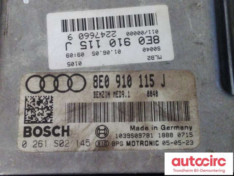 Styreenhet motor til Audi A4 2004-2008 (Type III) (B7) (B7) (BOSCH|8E0910115J|8E0990990|0261S02145)