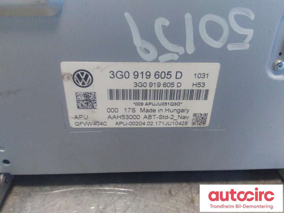 Bilstereo navigasjon skjerm til VW Passat 2015-2019 (Fase 1) (B8) (B8) (...|3G0919605D|)