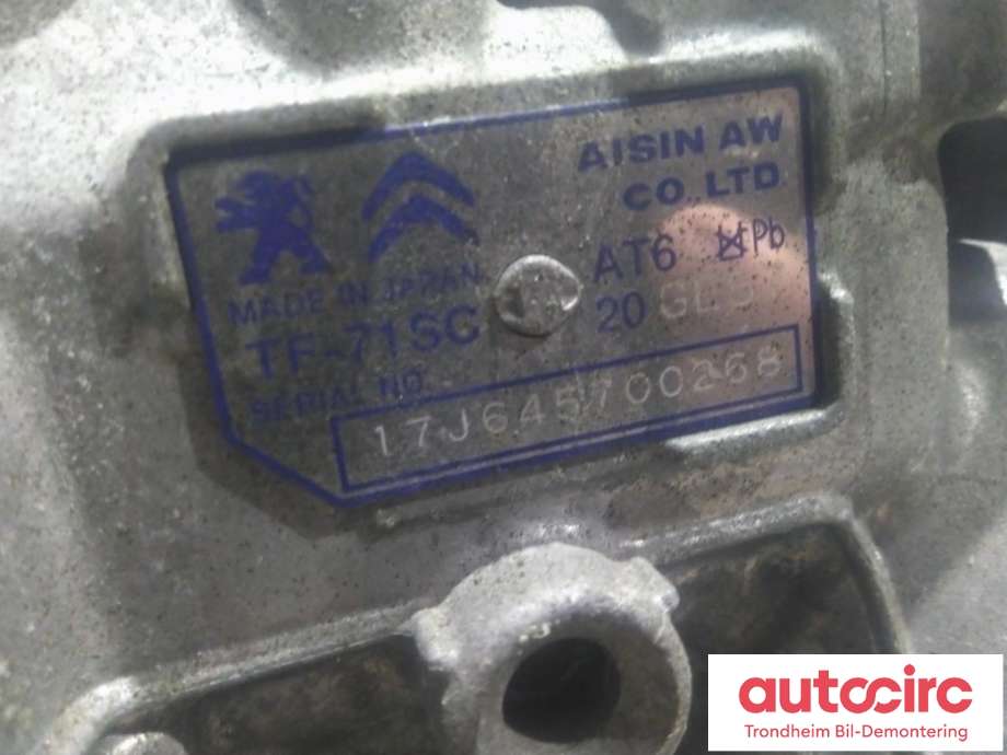 Girkasse automat til Peugeot 3008 2016-->> (Type II)  (AISIN AW|9838767980||TF-71SC| AT6)