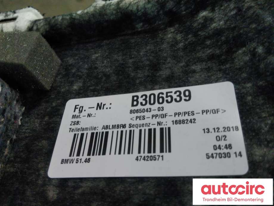 Hattehylle til BMW 5-Serie 2017-->> (G30/G31) (G30/G31) (MED RULLEGARDIN OG MOTOR|8065043|51468065043|51467419496| 51 46 8 065 043| 51 46 7 419 496| 7419496)