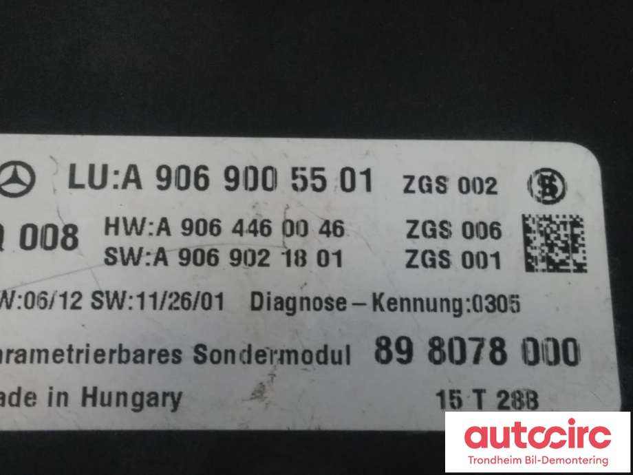 Styreenhet diverse til Mercedes Sprinter 2013-2018 (Fase 2) (906) (906) (MERCEDES-BENZ|A9069005501|A9069003903|89 8078 000)