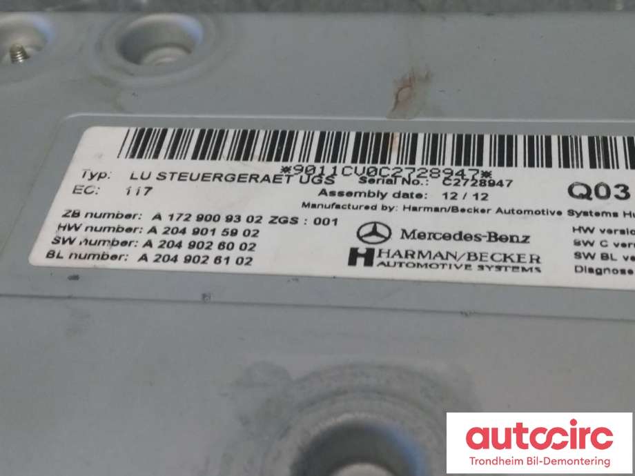 Bilstereo diverse til Mercedes E-Klasse 2009-2013 (Fase 1) (W212) (W212) (HARMAN/BECKER|A1729009302|A 172 900 93 02|)