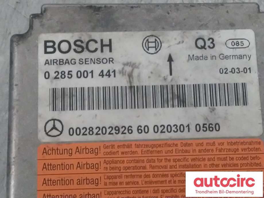 Styreenhet airbag hovedsensor til Mercedes E-Klasse 2002-2006 (Fase 1) (W211) (W211) (BOSCH|A0028202926|A2118702626|A2118701185| A2118705885)