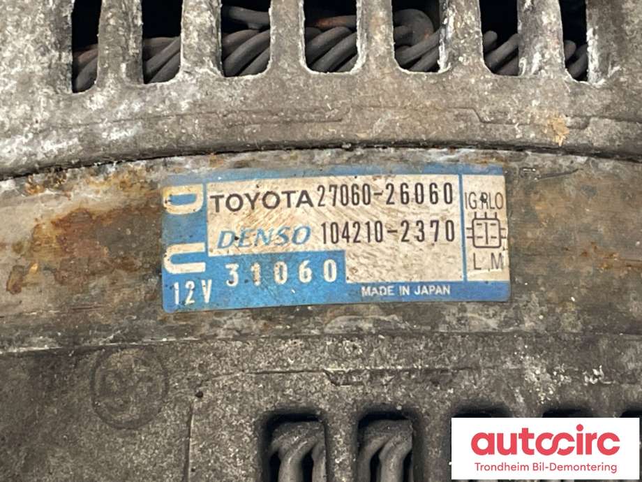 Dynamo diesel til Toyota RAV4 2009-2013 (Type III, Fase 2)  (DENSO|2706026060|27060-26060|104210-2370)