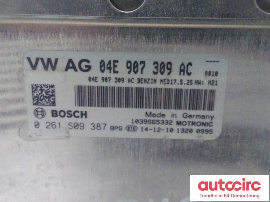 Styreenhet motor til Audi A3 2012-2016 (Type III, Fase 1)  (BOSCH|04E906027DA|04E907309AC|0261S09387)