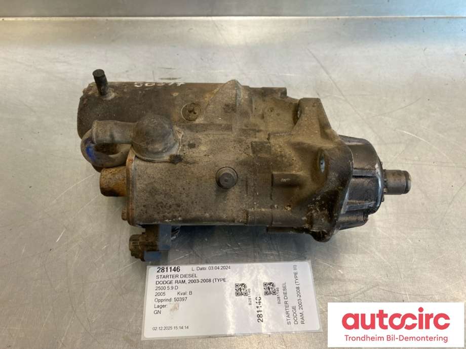 Starter diesel til Dodge Ram, 2003-2008 (Type III)  (5086 932AA)
