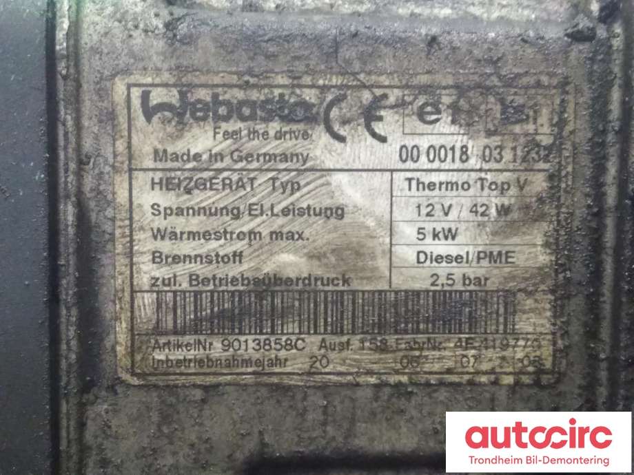 Dieselvarmer til VW Touran 2007-2010 (Type I, Fase 2)  (WEBASTO|03C815065H|1K0815071T|1K0815071AH| 9013858C)