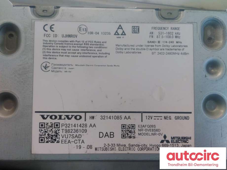Bilstereo navigasjon til Volvo V60 / V60 CC 2018-->> (Type II)  (...|32141428|32141085|36011667)